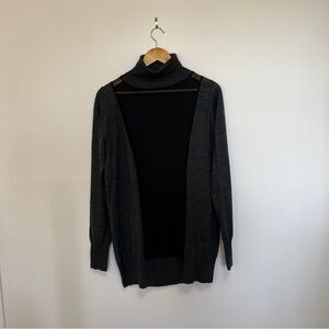 Anne Fontaine Marcy Sweater Charcoal Sheer Turtleneck Womens Size 10 Wool Blend